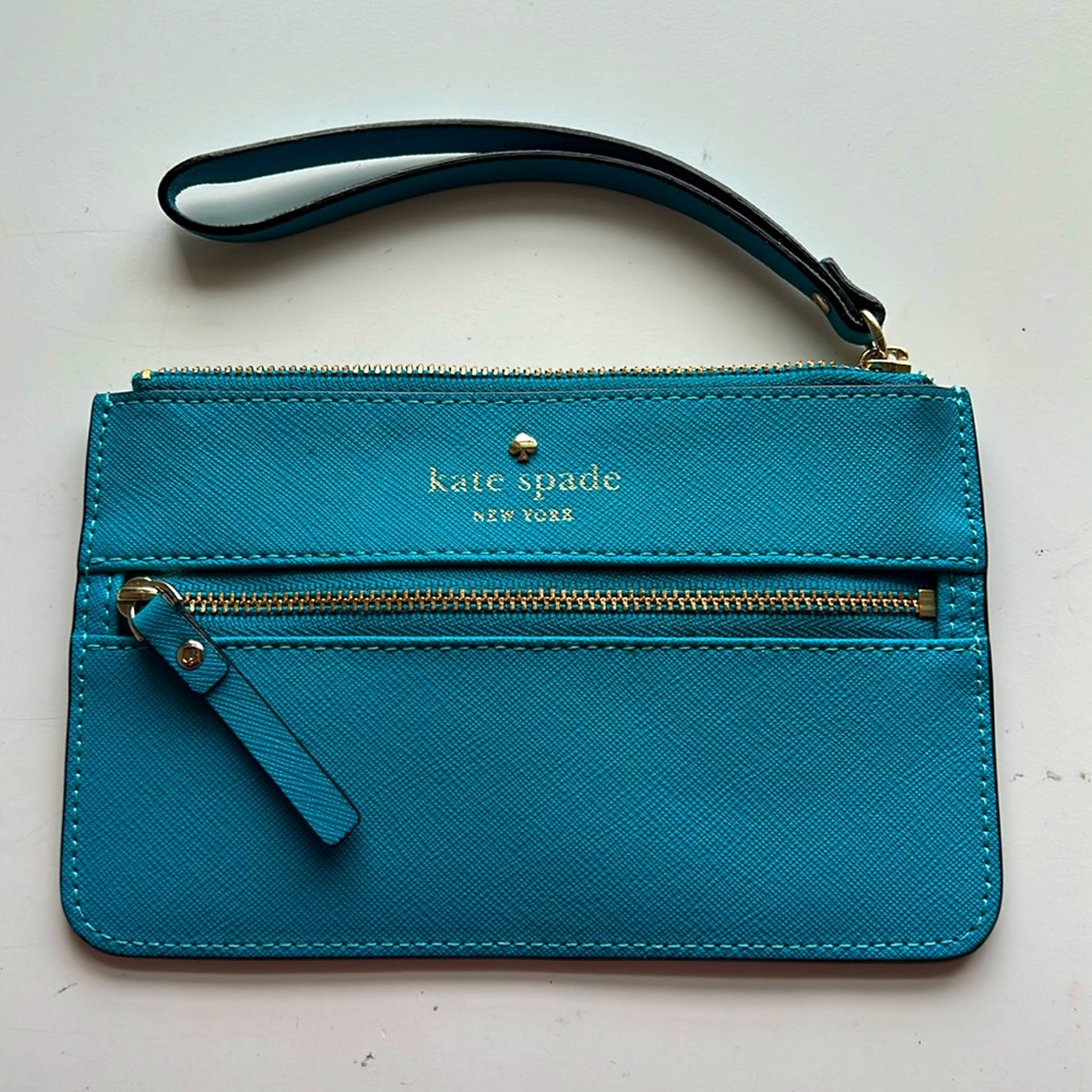 Kate Spade Bee Mikas Pond Leather Wristlet in Teal Blue